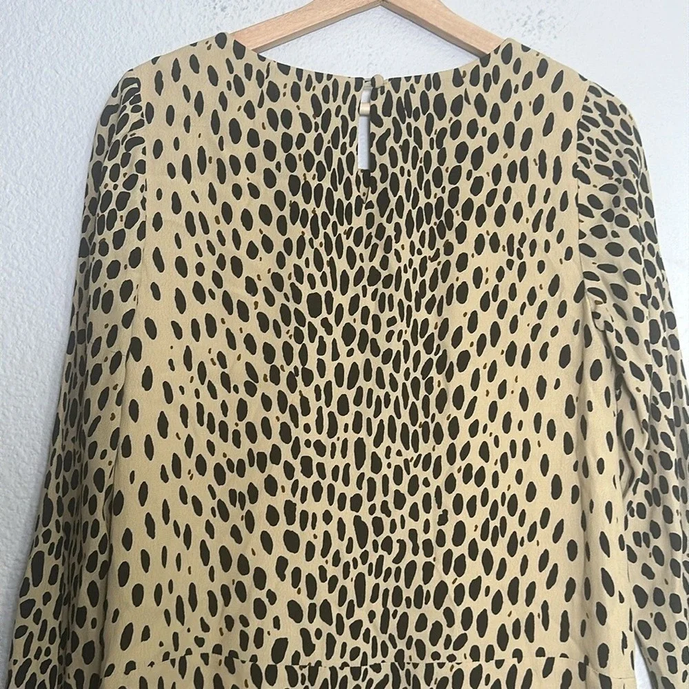 J.Crew Jules Animal Print Mini Dress Lined Wildcat Tan‎ Black 3/4 Sleeve Size 2